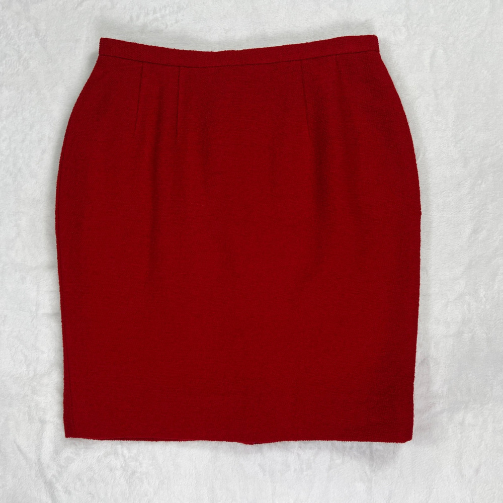 Carlisle Womens Skirt 10 Red Boiled Wool High Waisted Pencil Skirt 80s Vintage
